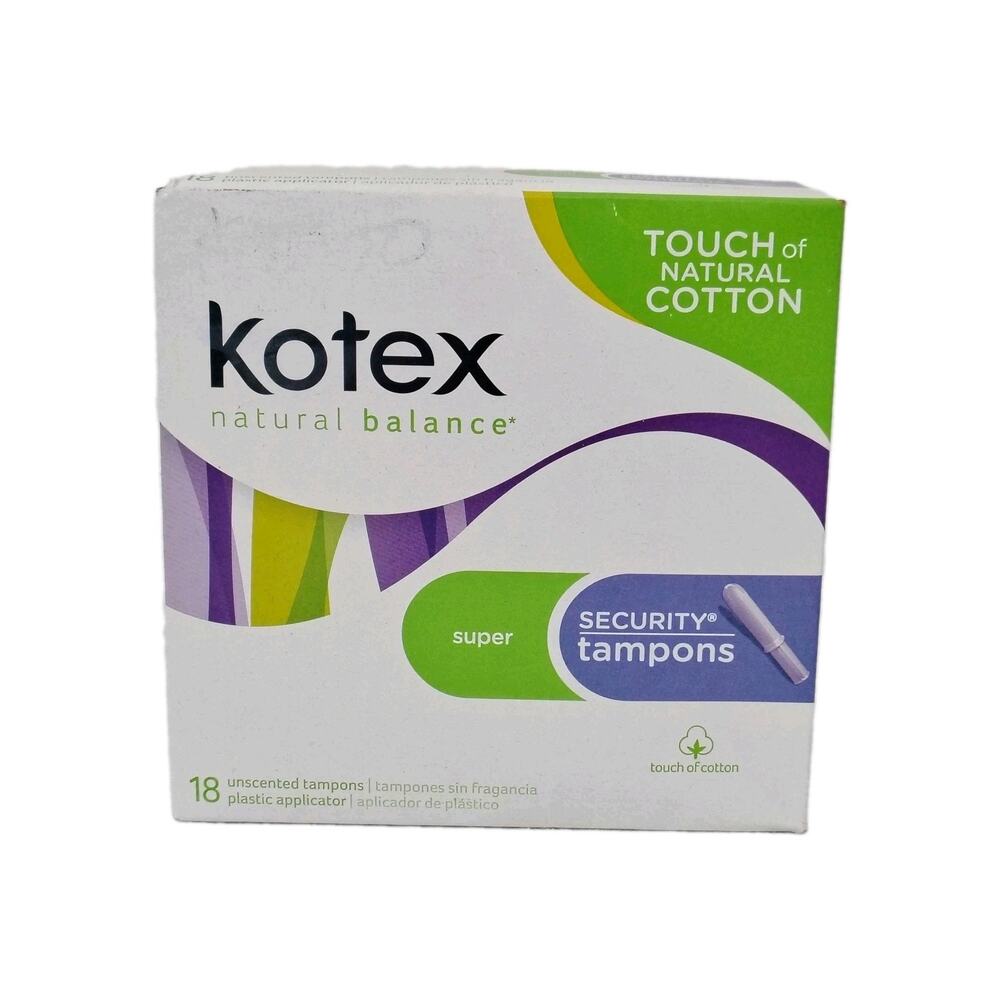 Kotex Natural Balance Security Tampons SUPER 18 Count Cotton Discontinued 2004